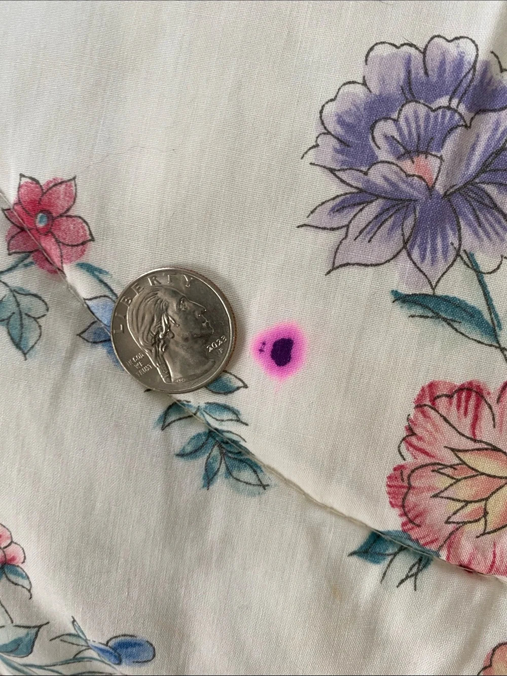 Laura Ashley Cream Floral Quilted Comforter Blue Piping and Pink Blooms Vintage